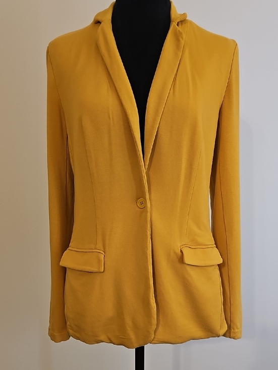 Magaschoni Jackets & Blazers - Magaschoni Mustard Yellow Single-Button Women's Jersey Blazer Size Small